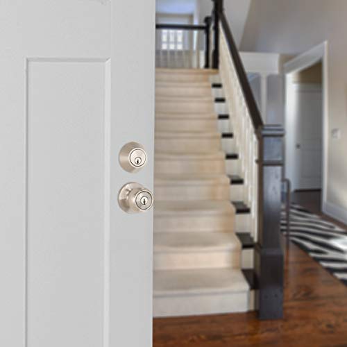 Amazon Basics Exterior Door Knob With Lock And Deadbolt, Coastal, Satin Nickel #TOP4