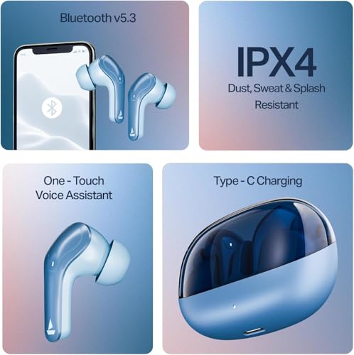 Image of boAt Airdopes 311 Pro Truly Wireless in Ear Earbuds, Up to 50 Hrs Playtime, Dual Mics, Low-Latency Mode, ASAP Charging, IPX4, IWP Tech, BT v5.3 (Dusk Blue)