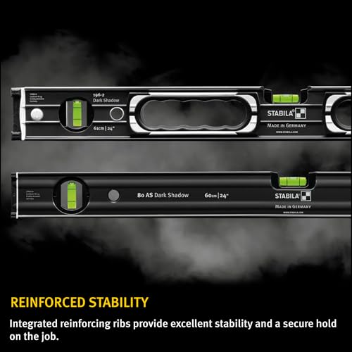 STABILA Dark Shadow Level set 196-2, 72 inch (183 cm), 48 inch (122 cm), 24 inch (61 cm), 16 inch (40 cm), and carrying case, Cat. Number 37400 thumbnail 4
