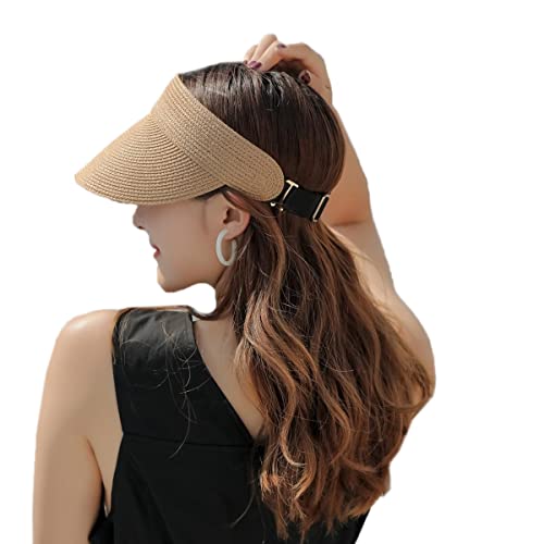 SIPEIEN Pare-Soleil Chapeau Dames Plage Chapeaux De Paille Large Bord Soleil Protection UV Réglable Visière Chapeau Roll Up UPF50 + Ponytail Cap pour Femmes Cover