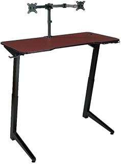 Scranton & Co Electric Gaming Desk, Height Adjustable 29-47.5 in, Red Carbon Fiber Surface, RGB LEDs, USB Power Hub, 32 in Monitor Mounts, Cable Management, Ergonomic Setup for Competitive Gaming