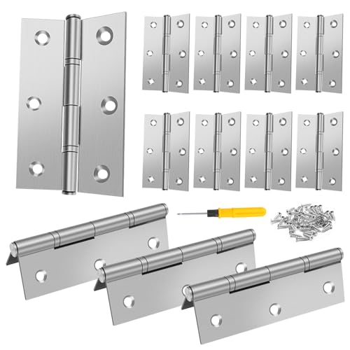 ADNEWX 12 Piezas Bisagras Puertas, Bisagras Pequeñas de acero Inoxidable con 72 Bisagra Tornillos y Destornillador para puertas de madera ventanas cajas