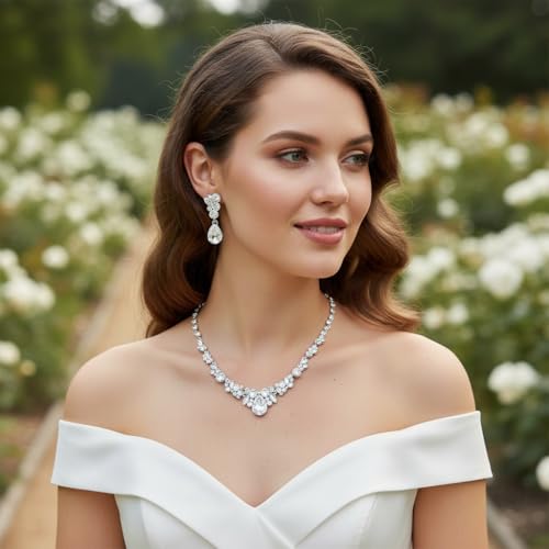 Collier Plastron Boucles d'oreilles Pendant Ensemble Strass Forme Rond Feuille - 3