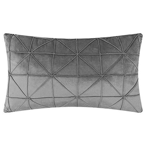 JWH Velvet Lumbar Throw Pillow, 14x24 Inches, Gray