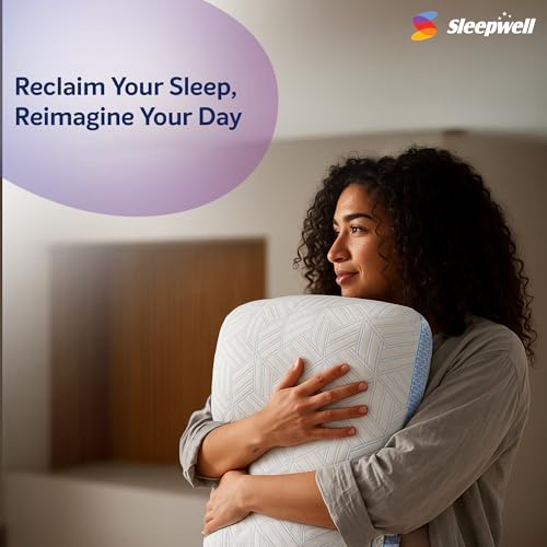 Image of Sleepwell ImpressFit Adaptive Memory Foam Pillow | White & Blue | 100% Pure Memory Foam | Optimal Head & Neck Support | Medium Soft Pillow | Multi-Position Sleepers | 24 x16 inches| Pack of 1