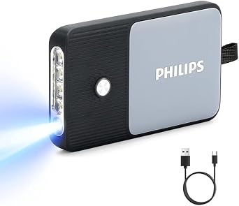 Philips SFL3403 Bright 350 Lumens Handheld Light High Lumens with 5 Modes, Portable Rechargeable LED Flashlights, USB-Powered Mini EDC Flashlight with UV Light for Emergencies, Camping, Hiking