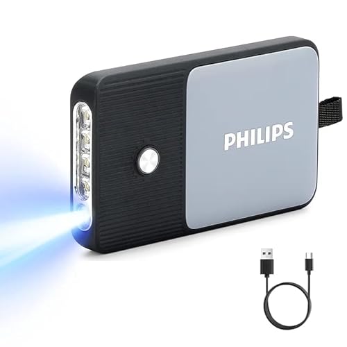Philips SFL3403 Bright 350 Lumens Handheld Light High Lumens with 5 Modes, Portable Rechargeable LED Flashlights, USB-Powered Mini EDC Flashlight with UV Light for Emergencies, Camping, Hiking