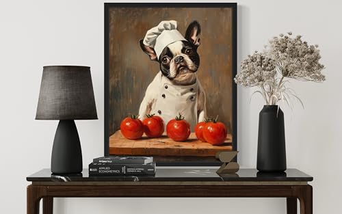 Image of Boston Terrier Chef Kitchen Wall Black Framed Art Print Poster, Dog Pet Lover Picture Painting Artwork Bedroom Living Room Office Dining Room 150D (Boston Terrier Chef Kitchen, 14 inchL x 11 inchW, Black Frame)