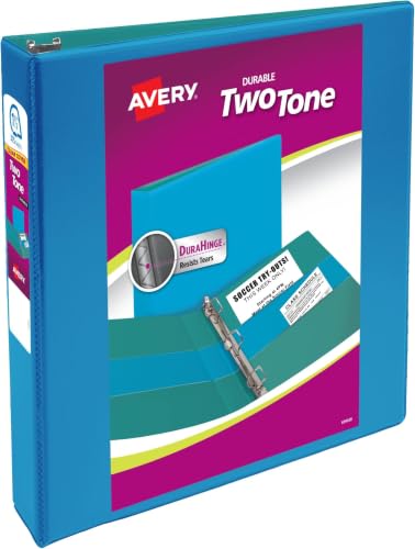Image of Avery Two-Tone Durable View 3 Ring Binder, 1.5 Inch Slant Rings, Blue /Teal Binder (17292) (Pack of 6)