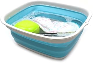 SAMMART 9.45L Collapsible Tub - Foldable Dish Tub - Portable Washing Basin - Space Saving Plastic Washtub (Grey/Black)
