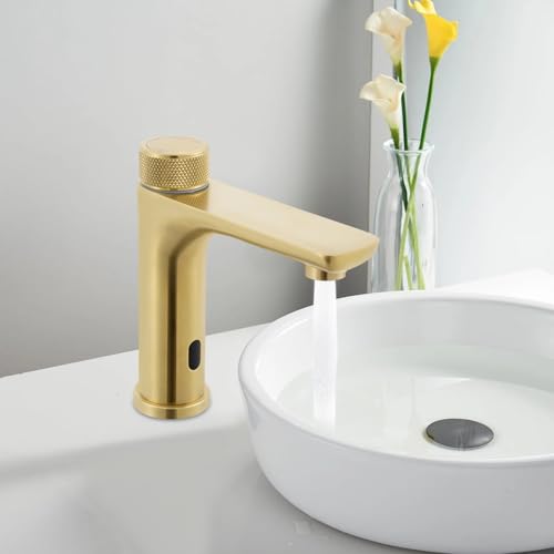 Grifo de lavabo con sensor de acero dorado con regulador térmico 6