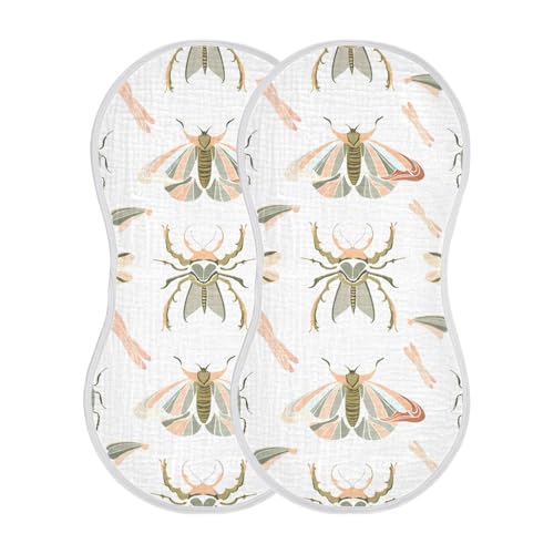 Muslin Burp Cloth for Baby 2PCS Vivid Flying Moth Super Absorbent Burping Cloths, Bibs for Newborn Boys Girls