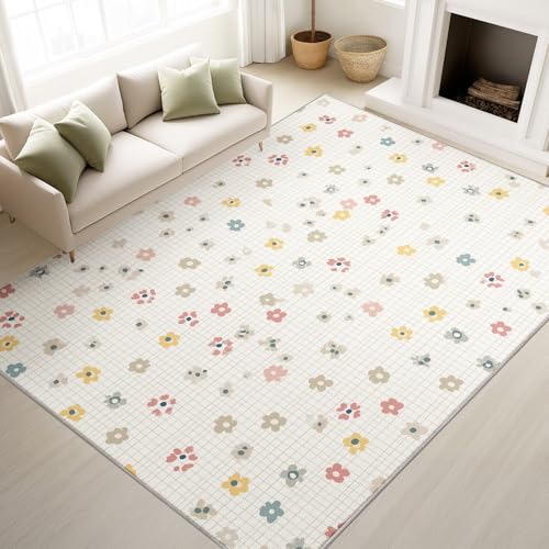 Tapis de salon antidérapant et lavable grand format blanc