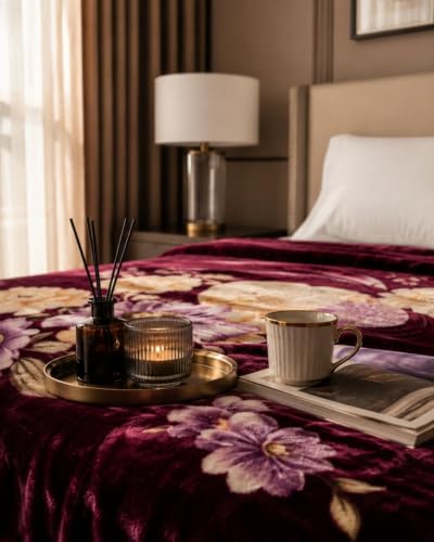 Image of Signature Premium Winter Mink Blanket for Single Bed | Heavy Warm Soft Blanket for Winters | Ultra Soft, Skin Friendly, Breathable, Single Layer Mink Blanket for Adults & Kids (Velvet Blossom)