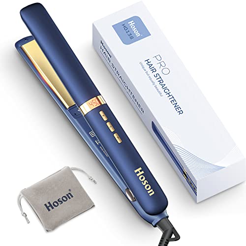 Hair Straightener 1 Inch, Ceramic Flat Iron for Hair, Hair Straightener and Curler 2 in 1 LCD Display, Blue