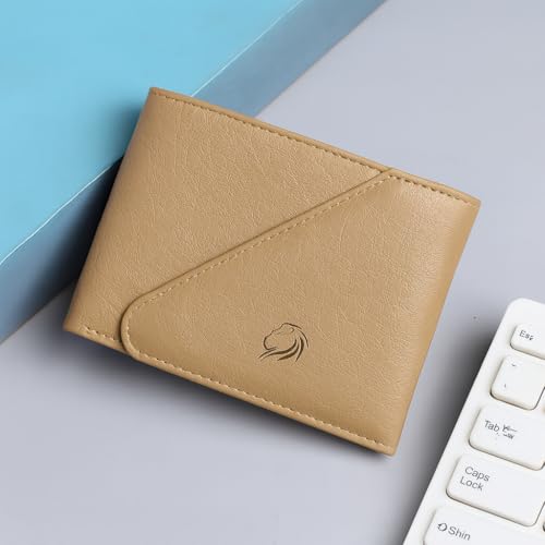 Image of VEMILIO Men's Vegan Leather Wallet for Men | Edge Cut Slim Bi-Fold Gents Purse | Stylish Wallet with Coin Pocket | 3 Card Slots | ID Window & 2 Currency Compartments (Beige)
