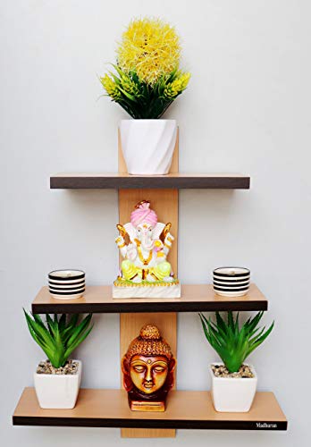 Image of Madhuran Engineered Wood Wall Mounted Books showpieces Display Shelf (Matte, Beech)