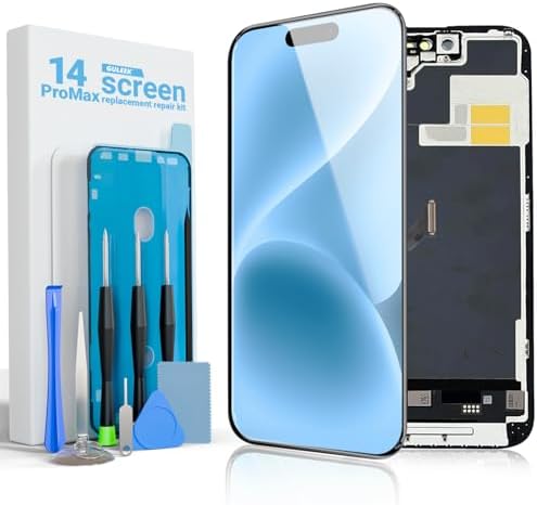 Display für iPhone 14 Pro Max 6,7" FHD LCD Ersatzbildschirm Touch Digitizer | COF, Full HD, präzise Touch-Reaktion, hohe Helligkeit, Face ID, inkl. Reparaturset, Schutzglas und Kle