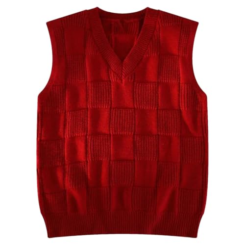 Men's Knitted Vest Autumn and Winter Loose V-Neck Pullover Textured Sleeveless Fashion Vest