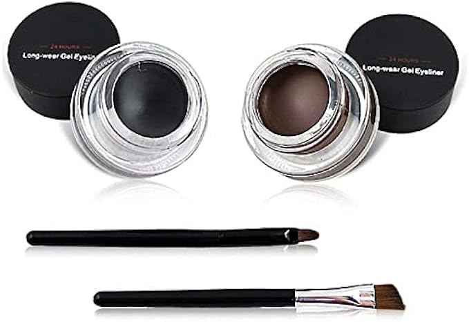 UCANBE 2 in 1 Black and Brown Gel Eyeliner Set, High Pigmented Waterproof Matte Smudge-proof Eye Liner, 24 Hours Work Great with Eyebrow, 2 Pcs Eye Makeup Brushes Included Makeup Gift Kit