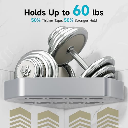 Image of Veken Aluminum Corner Shower Caddy 4-Pack, Never Rust&Large Capacity,Silver | No Drilling Shelves, Rack with Soap Holder&Towel Bar, Super-Strong Adhesive for High Load, Bathroom Organizers and Storage