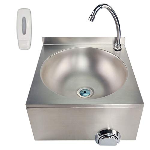 Commercial Stainless Steel Hand Wash Sink Knee Operated Kitchen Basin Hand Free Catering Kitchen