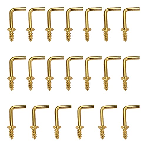 dophee L Shape Screw in Hooks, Right Angle Screws 7 Shape Cup Hanging Ceiling Hooks, Home Christmas Lights Hanger Hooks, 1 Shape Golden Frame Medal Hooks, 25x10mm(20 Pack)