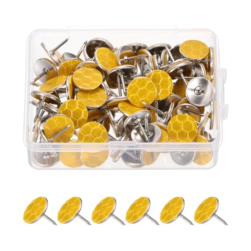 PATIKIL Reflective Tack, 100 Pcs Trail Marking Tacks Metal Hiking Trail Markers, Yellow