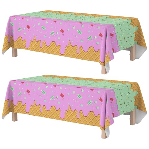 OHOME Ice Cream Party Decorations - Disposable Tablecloth for Ice Cream Birthday Party Decorations - Plastic Table Cover for Summer Bar Party Banner,2 Pack