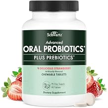 Oral Probiotics Supplement with Prebiotics - Supports Healthy Teeth Gums Mouth and Fresh Odorless Breath for Adults - Strawberry Flavored Chewable Dental Probiotic 90 Tablets, 90 Day Supply