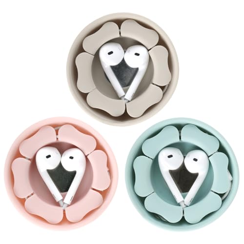 MAIRUI Wired Earbud Case 3 Pack Earphone Headphone Cord Organizer Earbuds Wrap Soft Silicone Magnetic Holder Storage Tangle Free Cable Winder(Beige/Pink/Green)