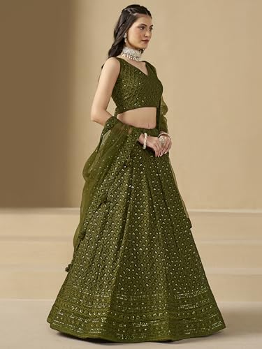Image of Zeel Clothing Women's Sequins Thread Embroidered Georgette Lehenga Choli With Dupatta (5124-Women-Lehenga-Choli-New; Free size)