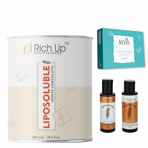 Image of Liposoluble White Chocolate Wax, 800ml, Pre-Waxing Rosemary Gel Set, 60ml, Professional Salon Use | Get 60 ml After Wex Oil & Gel Free