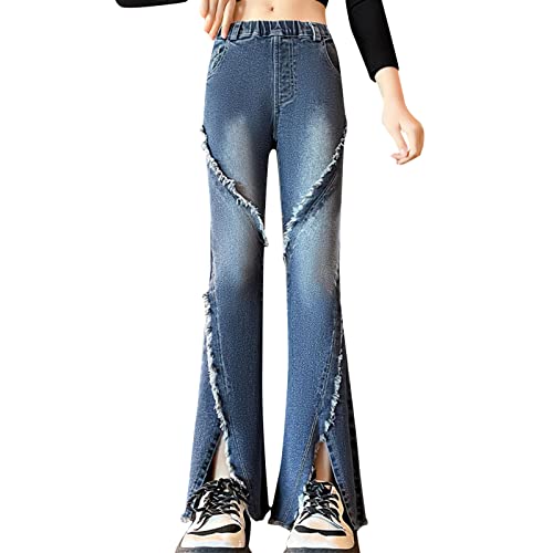 Girls Trendy Ripped Denim Flared Pants High Waist Skinny Bell-Bottoms Stretchy Denim Pants Wash Leggings Jeans3