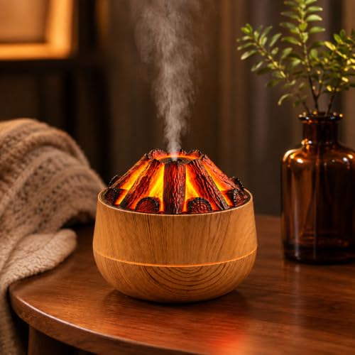 Image of inrorans Aroma Diffuser Volcano Style Charcoal Flame LED Light Ultrasonic Essential Oil Diffuser & Humidifier Quiet Air Freshener for Bedroom Office Spa