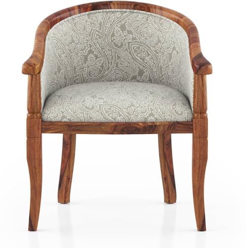 Image of Solid Wood Chair Wooden Single Seater Sofa Chair for Living Room, Bedroom, Outdoor & Indoor - Teak & Monochrome Paisley