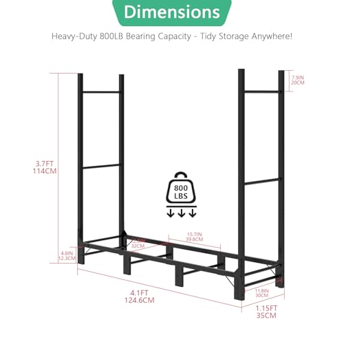Helios&Hestia 4Ft Outdoor Firewood Rack for Fireplace, Heavy Duty Steel Log Holder, Indoor Wood Pile Storage Organizer, Adjustable Stacker Stand, Black — view 6
