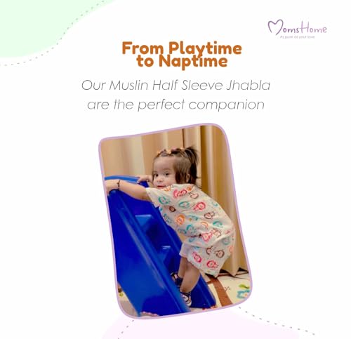 Image of MOM'S HOME Organic Muslin Baby Jhabla Set | Unisex Cotton Vest | Pack of 5 | 3-6 Months | Soft, Breathable, Summery Prints