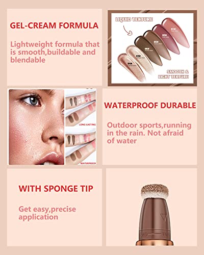 Liquid Highlighter Beauty Wand, Cream Face Illuminator Makeup Stick, Long Lasting &Waterproof & Buildable Silky Smooth Body Face Glowing Highlighter With Cushion Applicator Attached Easy To Blend -04 #TOP4