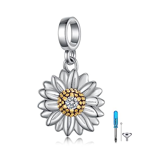 Sunflower Urn Charms 925 Sterling Silver Sunflower Urns Charm for Ashes Cremation Keepsake Ashes Memorial Charms for Women
