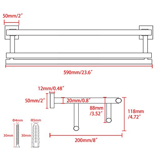 Alise Bathroom Lavatory Towel Rack Towel Shelf With 2 Towel Bars Wall Mount Towel Holder,24-Inch Sus 304 Stainless Steel Brushed Gold Finish Gz8000-G #TOP5