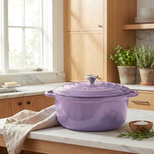 Image of Zulay Kitchen 6.4QT Enameled Cast Iron Dutch Oven Pot with Lid, Heavy-Duty Soup Pot for Stews, Braising, Roasting & Sourdough Bread Baking, Oven Safe up to 500F - Lavender Jade
