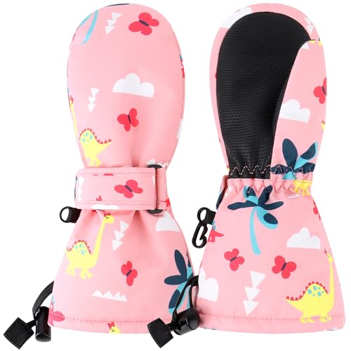 Image of Duoyeree Toddler Winter Gloves, Waterproof Fleece Lined Ski Mittens 1-6Y | Waterproof outer fabric with thick soft lining, keeps toddlers' hands dry and warm during snow play