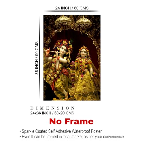 Iskcon Radha Krishna Wall Poster, Vinyl, Self Adhesive, 24 x 36 Inch, Sparkle Lamination