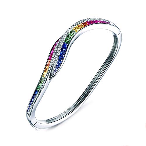 Daesar Ladies White Gold Bracelet 18K Round 3.57Ct Ruby Bracelet 0.39Ct Diamond Bracelet Bangle Cuff Bracelet Silver #TOP17