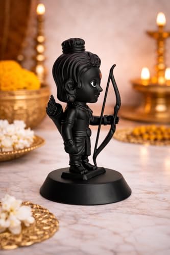 Image of Black Matte Lord Ram Idol for Car Dashboard with Bow & Arrow, Mini Murti Spiritual Decor for Home Office Pooja, Religious Gift