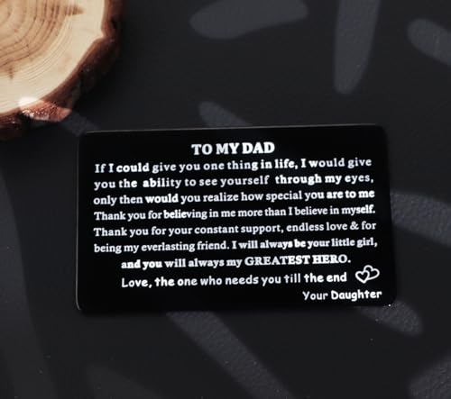 Fathers Day Metal Wallet Card for Dad from Daughter or Son Remind Dad How Much He Means to You with This Engraved Card Dad Birthday Gift (Always My Greatest Hero)4