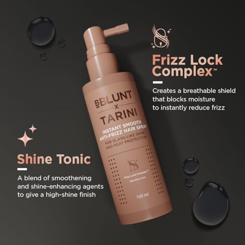 Image of BBLUNT x TARINI INSTANT SMOOTH ANTI-FRIZZ HAIR SPRAY For Glass-Like Shine & Heat Protection |With Frizz Lock Complex & Shine Tonic | Humidity-Proof | Activated By Heat | Tarini Peshawaria Approved | All Hair Types