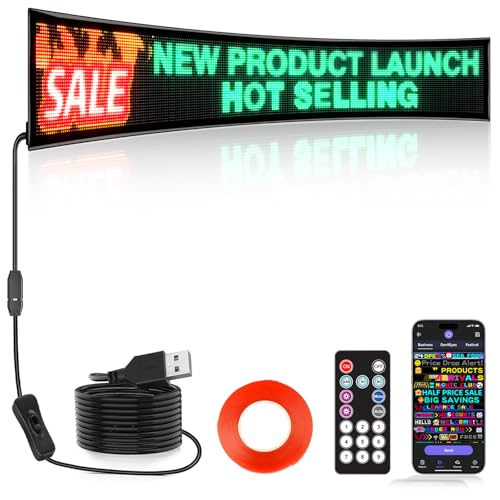 Image of Rayhome Full Color Dual Row Programmable LED Sign, 33''x6.3'' Flexible P5 USB Bluetooth APP Control LED Signs Custom Text Message Pattern Scrolling LED Display for Store Bar Hotel School.