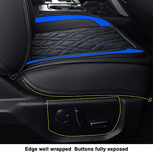 Image of LUCKYMAN CLUB F150 Front-only Seat Covers J03-Q3 with Waterproof Faux Leather, Fit 2015-2025 Ford F150 and 2017-2025 F250 F350 F450 (Front only, Black-Blue)